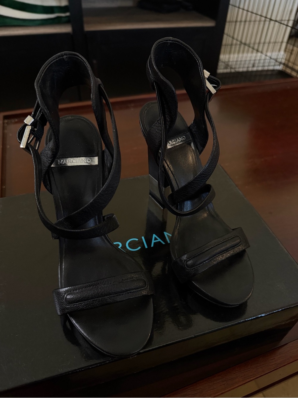 Marciano Black Strappy High-Heel Sandals